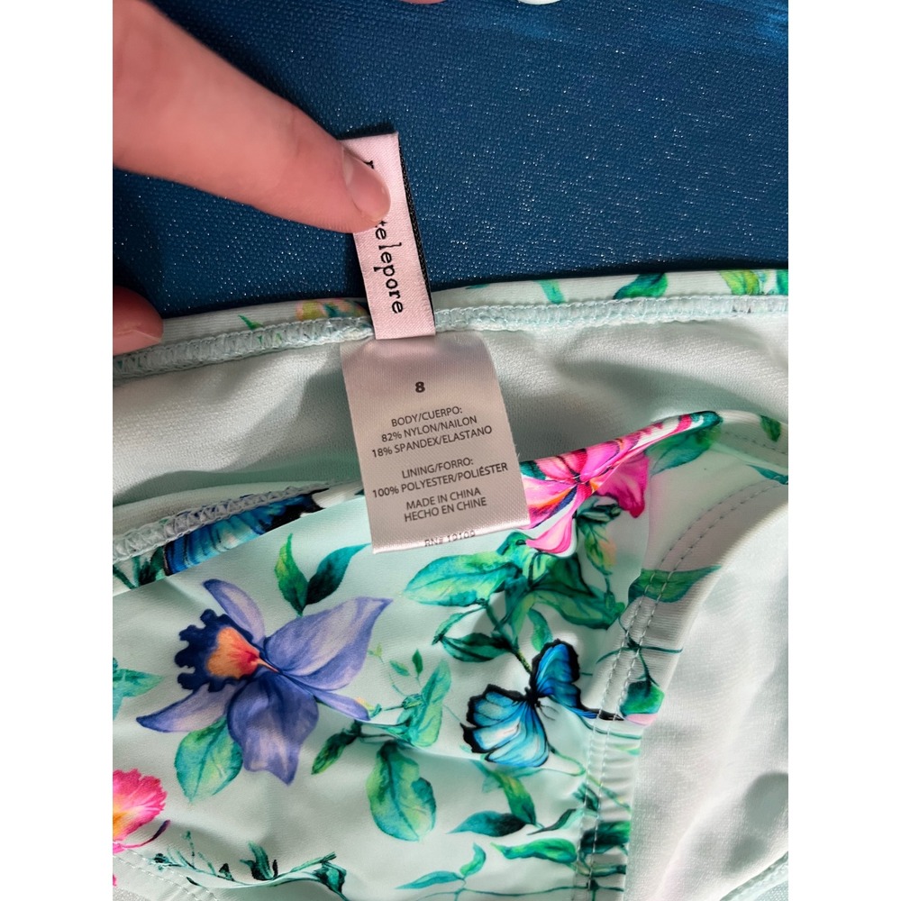 ☀️Nanette Lepore Floral Butterfly Ruffle Triangle Bikini Set Mint Green Size 8 - Picture 5 of 11